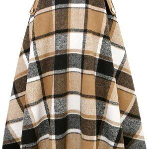Women’s Fall Winter High Waisted Wool Plaid A-line Long Skirt